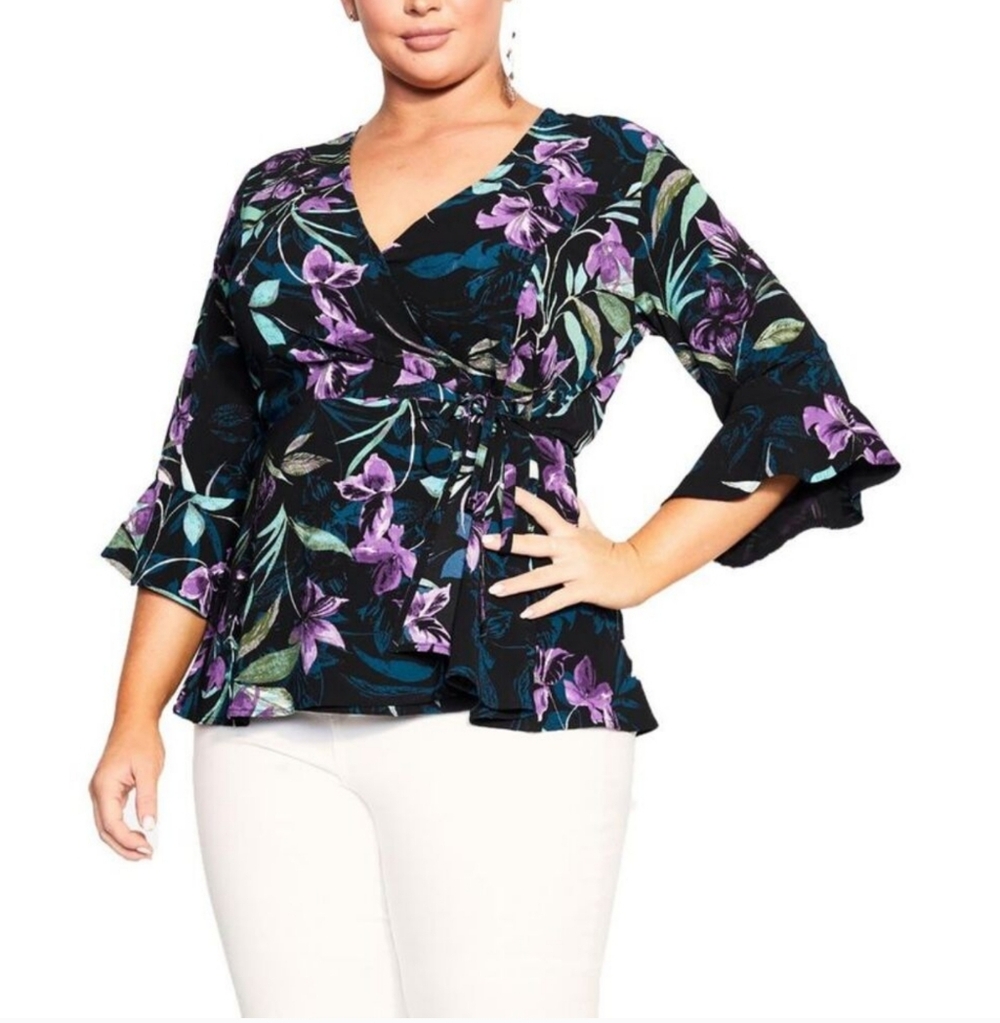 NWT City Chic Floral Ruffle Top Plus Size Med/18